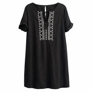 Old Navy Black Embroidered Boho Dress Size L Tassel Tie